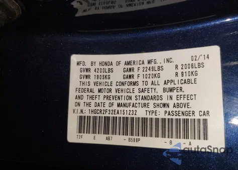 2014 Honda Accord Lx from USA, damaged, VIN 1HGCR2F32EA151232